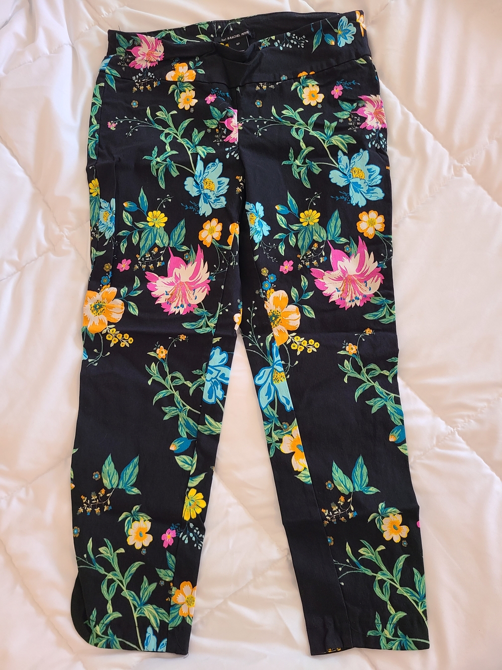 Zac & Rachel Black Floral Petite Cropped Pants with Multicolor Blooms